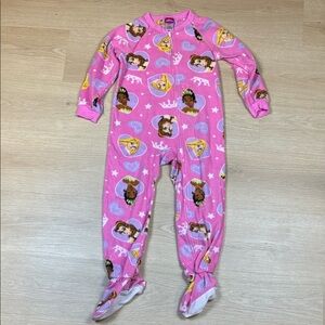 Disney Princess Pink Fleece Footie Pajamas Belle Rapunzel Tiana